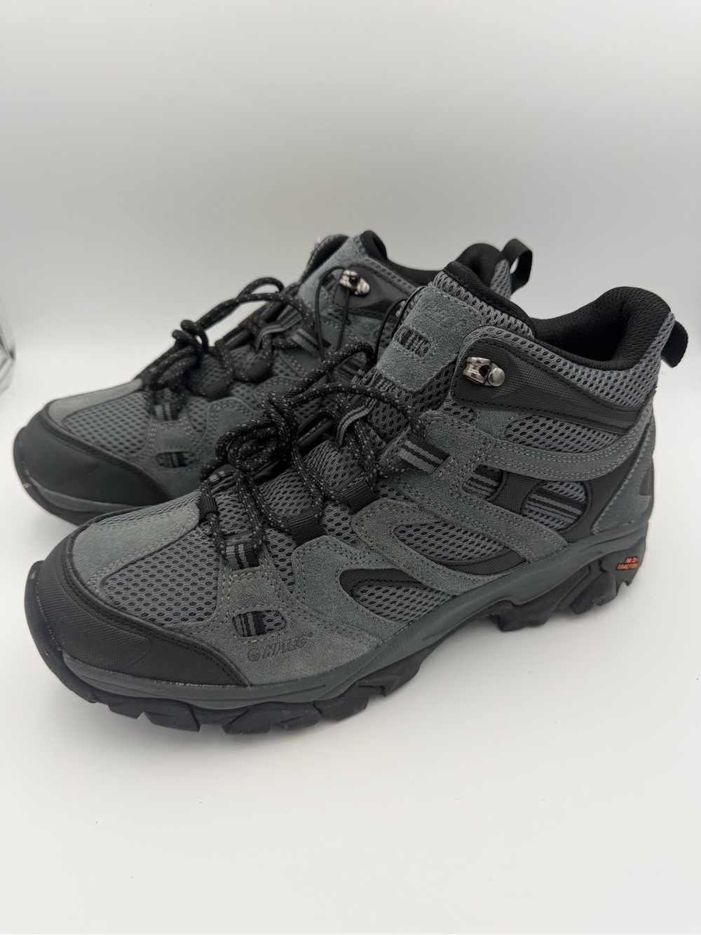 Hi-Tec Mens Ravus Mid Hiking Boots Size 10M, 10.5M, 11M & 13M Grey Black